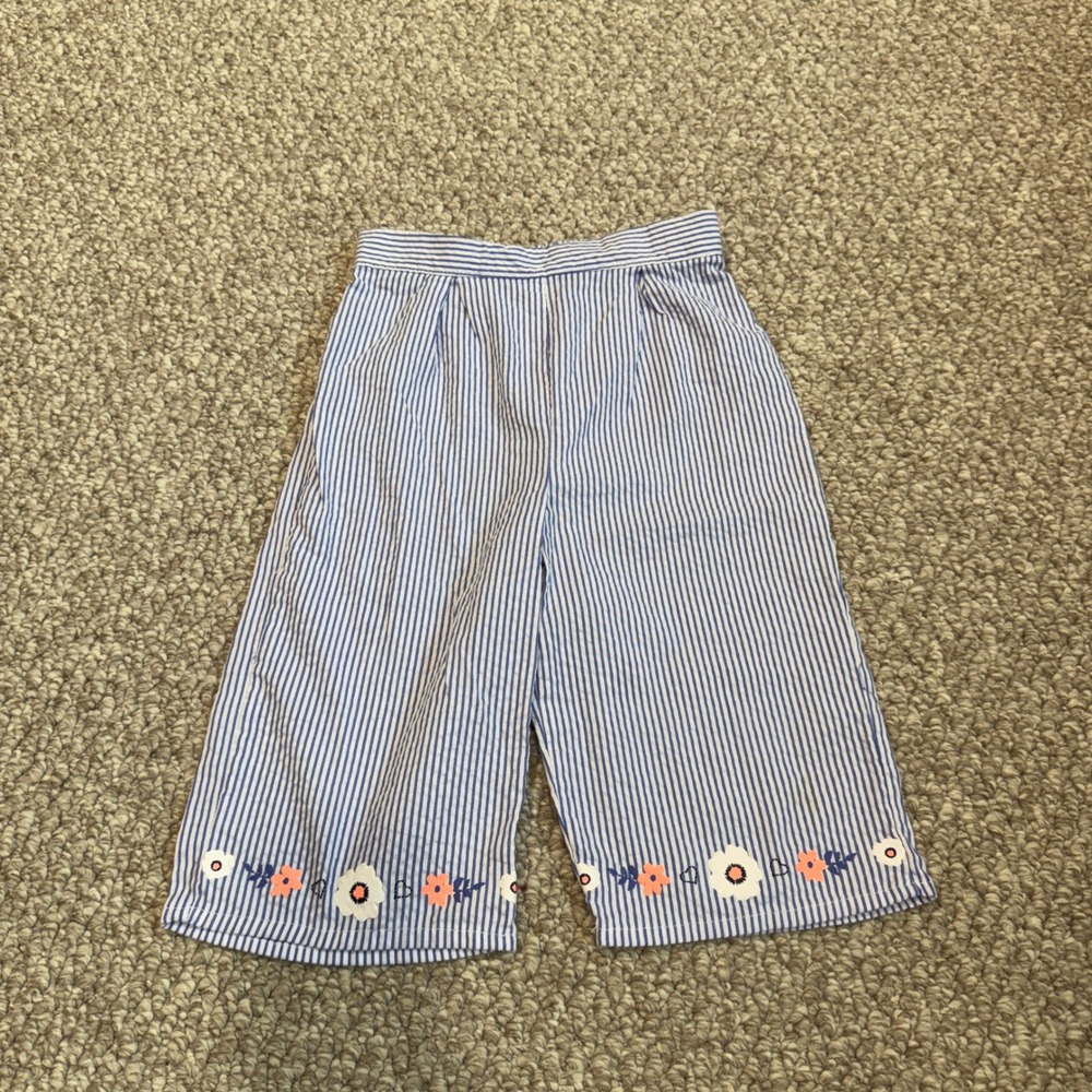 Wonder Nation Girls Striped‎ Seersucker Floral Embroidered Capri Bottoms Size 5T